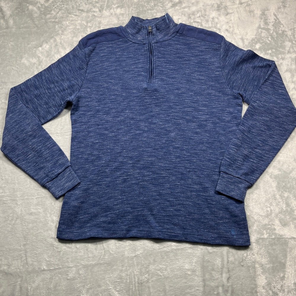 Ike Behar Quarter Zip Pullover‎ Mens Blue Space Dye Quilted Shoulder Knit Medium